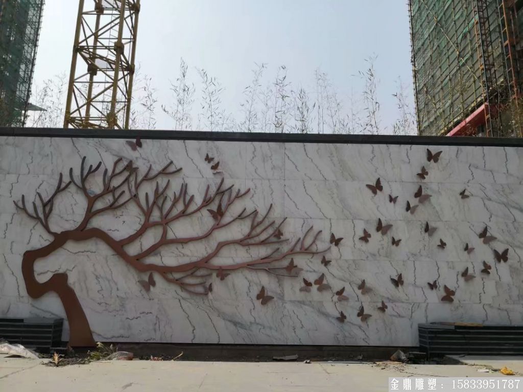不锈钢浮雕树雕塑，墙体树形雕塑